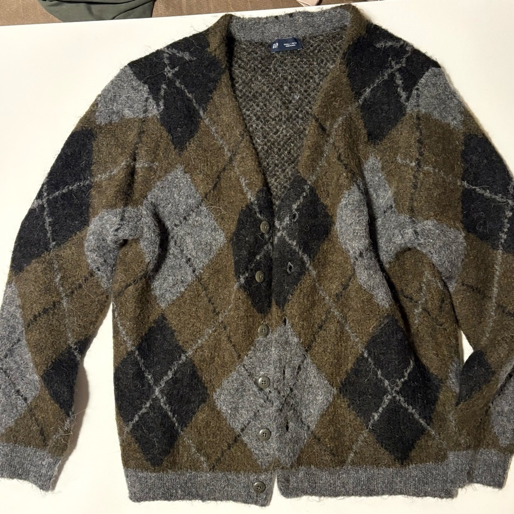 GAP Men's Argyle Cardigan - Black, Gray, and Brown
